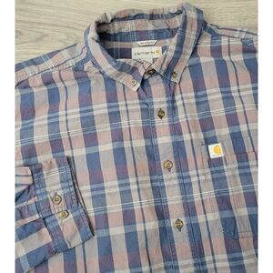 Carhartt Relaxed Fit Button Down BL Plaid Long Sleeve Work Shirt Mens‎ 2XL Tall